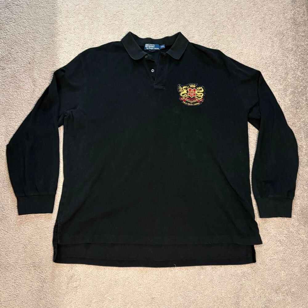 Vintage Polo Ralph Lauren Royal Crest Preppy Y2K long sleeve Black Polo XXL